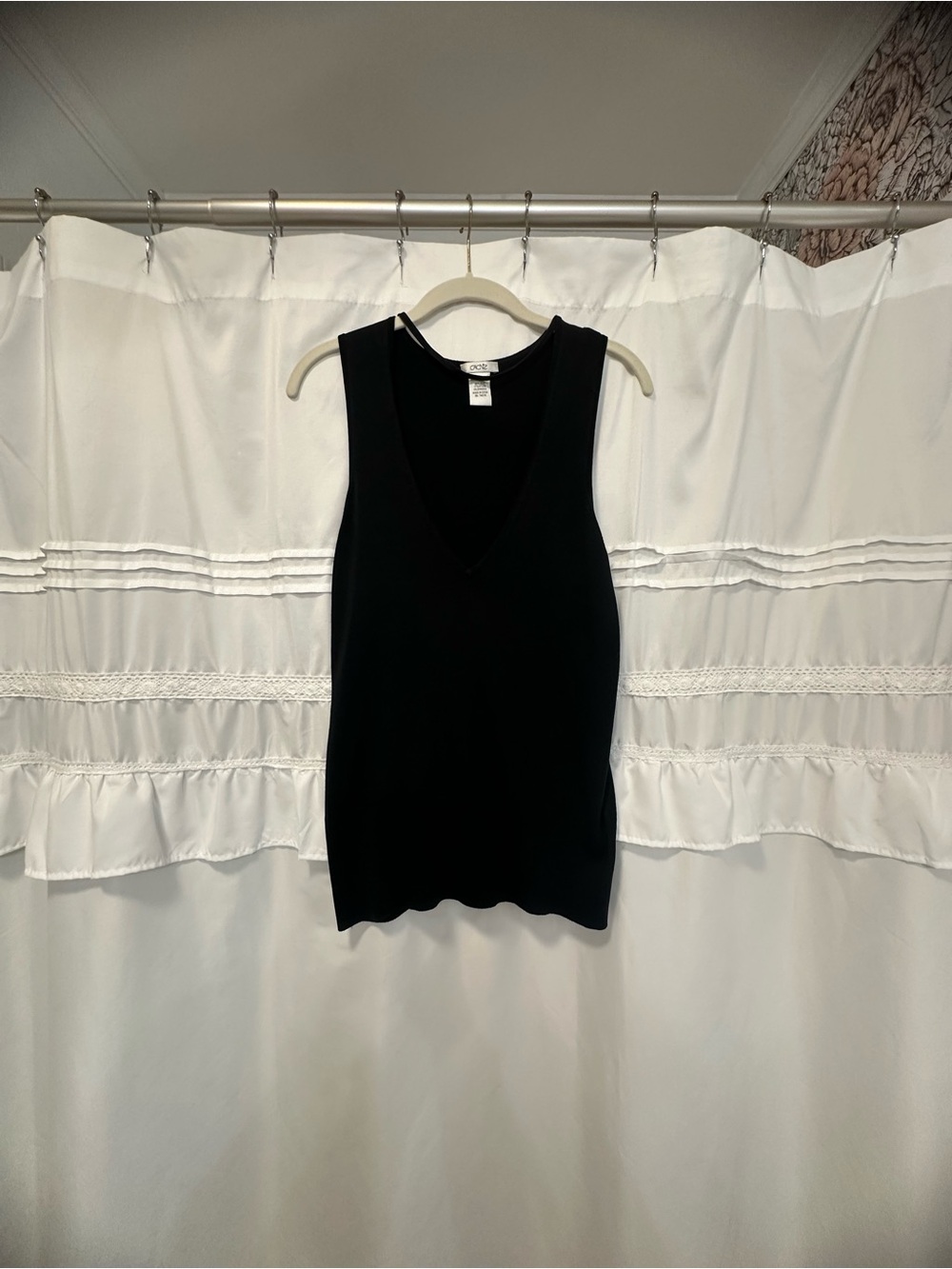 Vintage Caché Black Silk Blend Strappy Deep V Tunic Top L Y2K